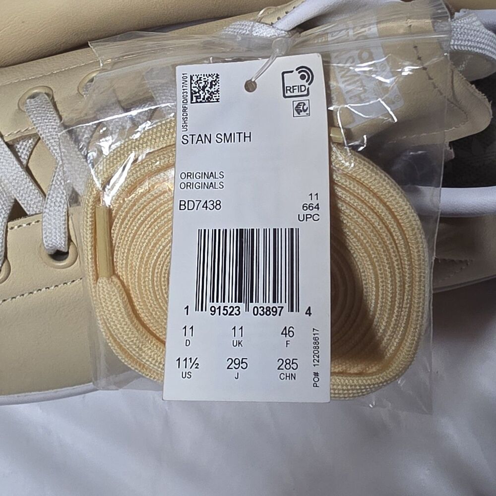 Adidas Mens Stan Smith BD7438 Light Yellow Lace Up Sneakers Shoes Size 11.5 NEW - Picture 10 of 10